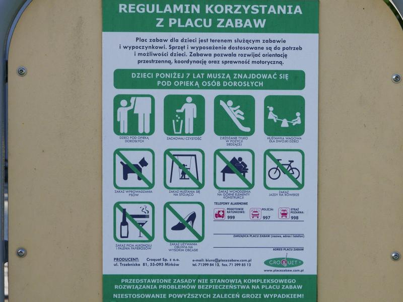 Plac Browarowy w Kórniku - regulamin placu zabaw